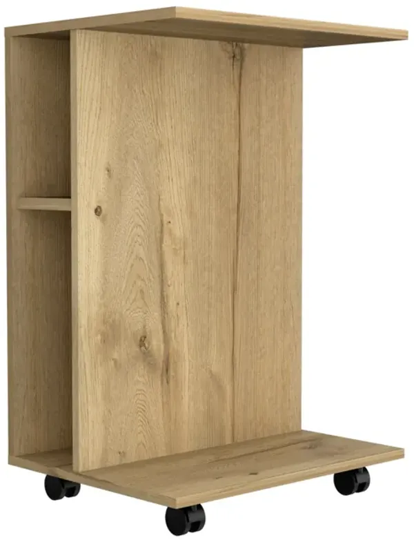 Luzzo Tray Table with Two Side Shelves and Lower Shelf -Light Oak