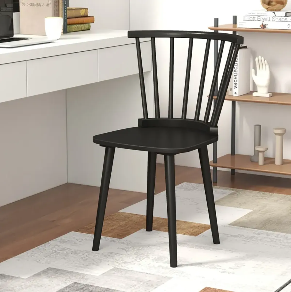 Windsor Dining Chairs Set of 2 Rubber Wood Kitchen Chairs with Spindle Back