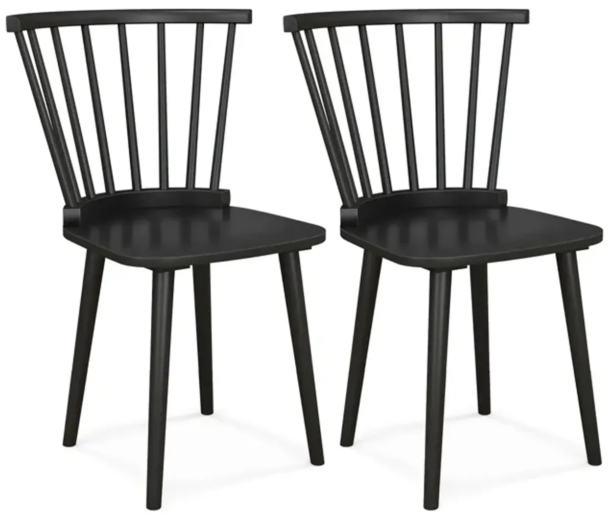 Windsor Dining Chairs Set of 2 Rubber Wood Kitchen Chairs with Spindle Back