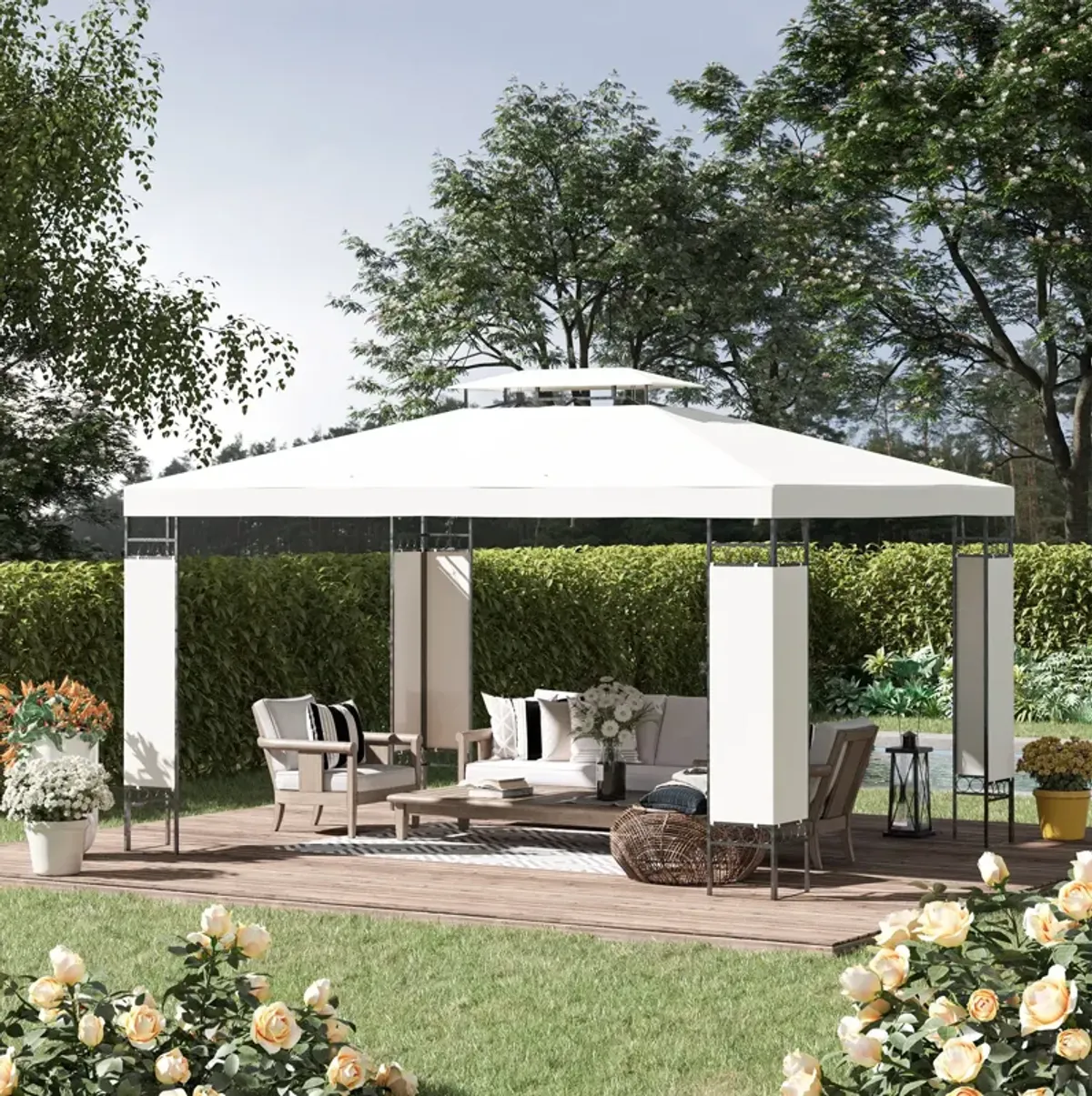 Cream Outdoor Pavilion: 13'x10' Gazebo with Double Vented Roof