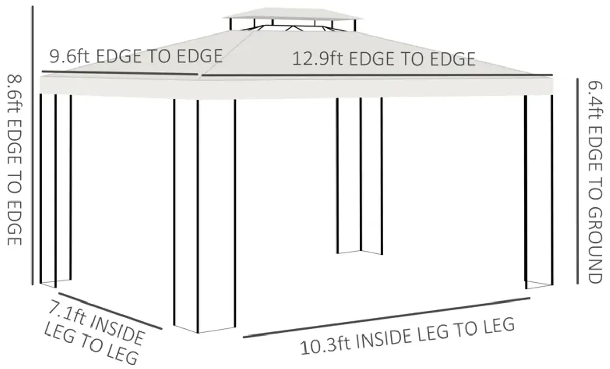 Cream Outdoor Pavilion: 13'x10' Gazebo with Double Vented Roof