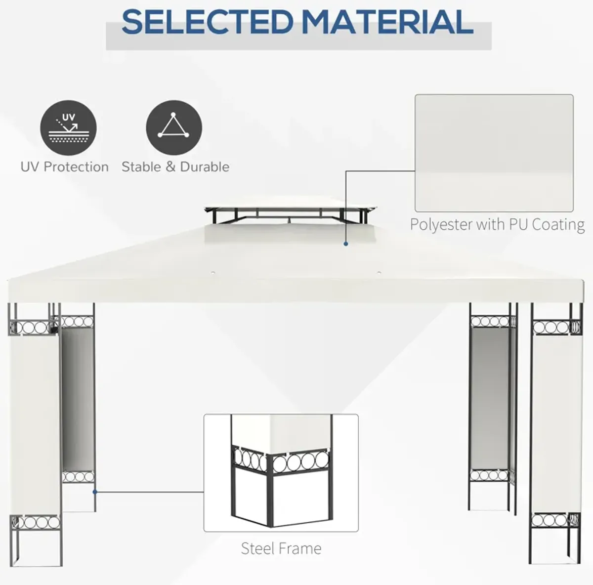 Cream Outdoor Pavilion: 13'x10' Gazebo with Double Vented Roof