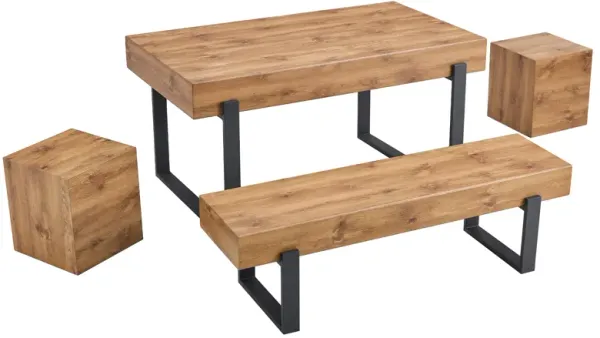 4-Piece Dining Table Set for 4,59" with Bench & Stools