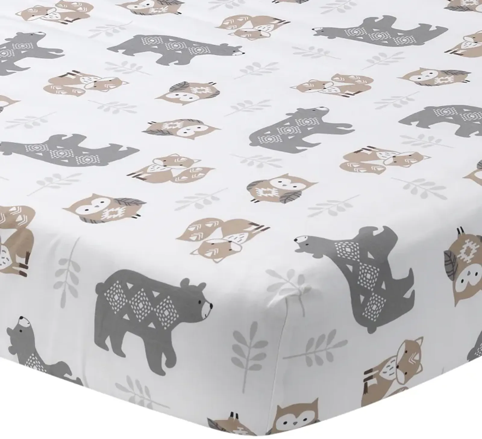 Lambs & Ivy Woodland Forest White/Gray Animal 100% Cotton Baby Fitted Crib Sheet