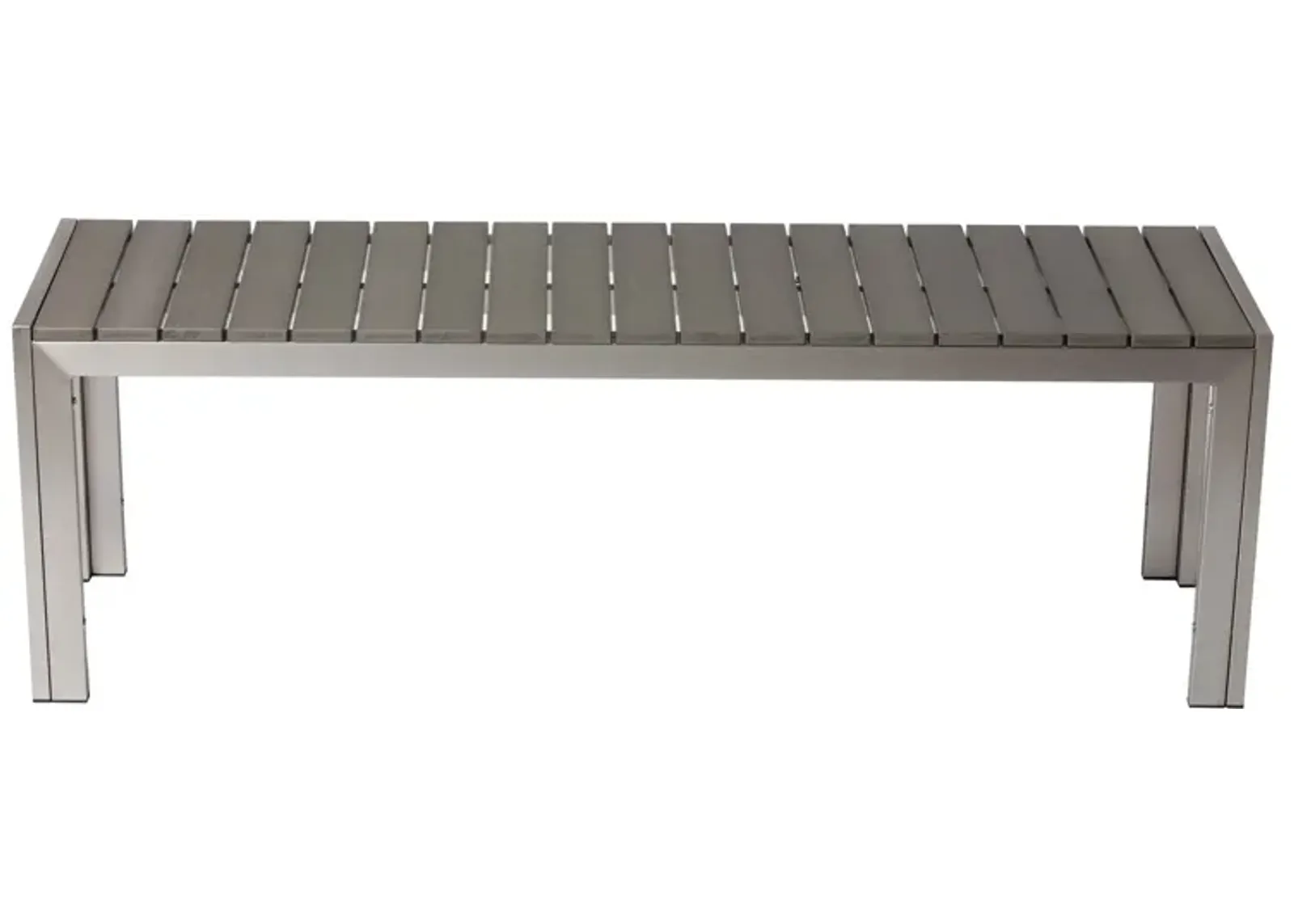 Theo 53 Inch Outdoor Bench, Gray Aluminum Frame, Plank Style Seat Surface-Benzara