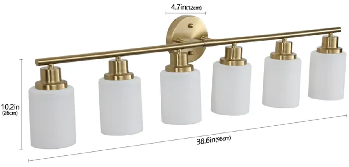 8-Light Golden Bathroom Vanity Light Fixture, Frosted Glass Shades, Modern Wall Mounted Lighting (No Bulbs)