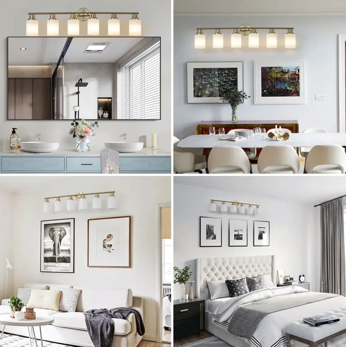 8-Light Golden Bathroom Vanity Light Fixture, Frosted Glass Shades, Modern Wall Mounted Lighting (No Bulbs)