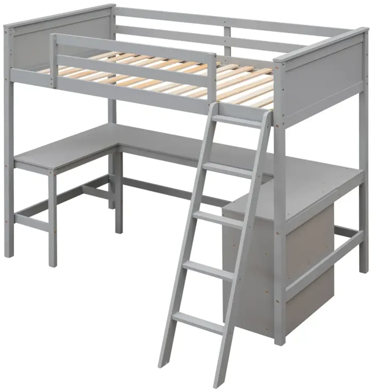 Twin Size Loft Bed With Shelves And Desk, Wooden Loft Bed With Desk