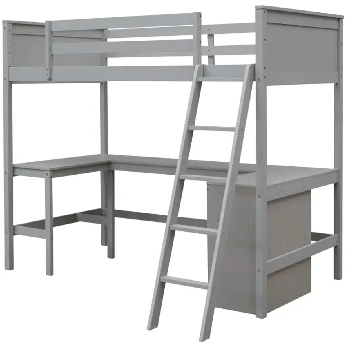 Twin Size Loft Bed With Shelves And Desk, Wooden Loft Bed With Desk