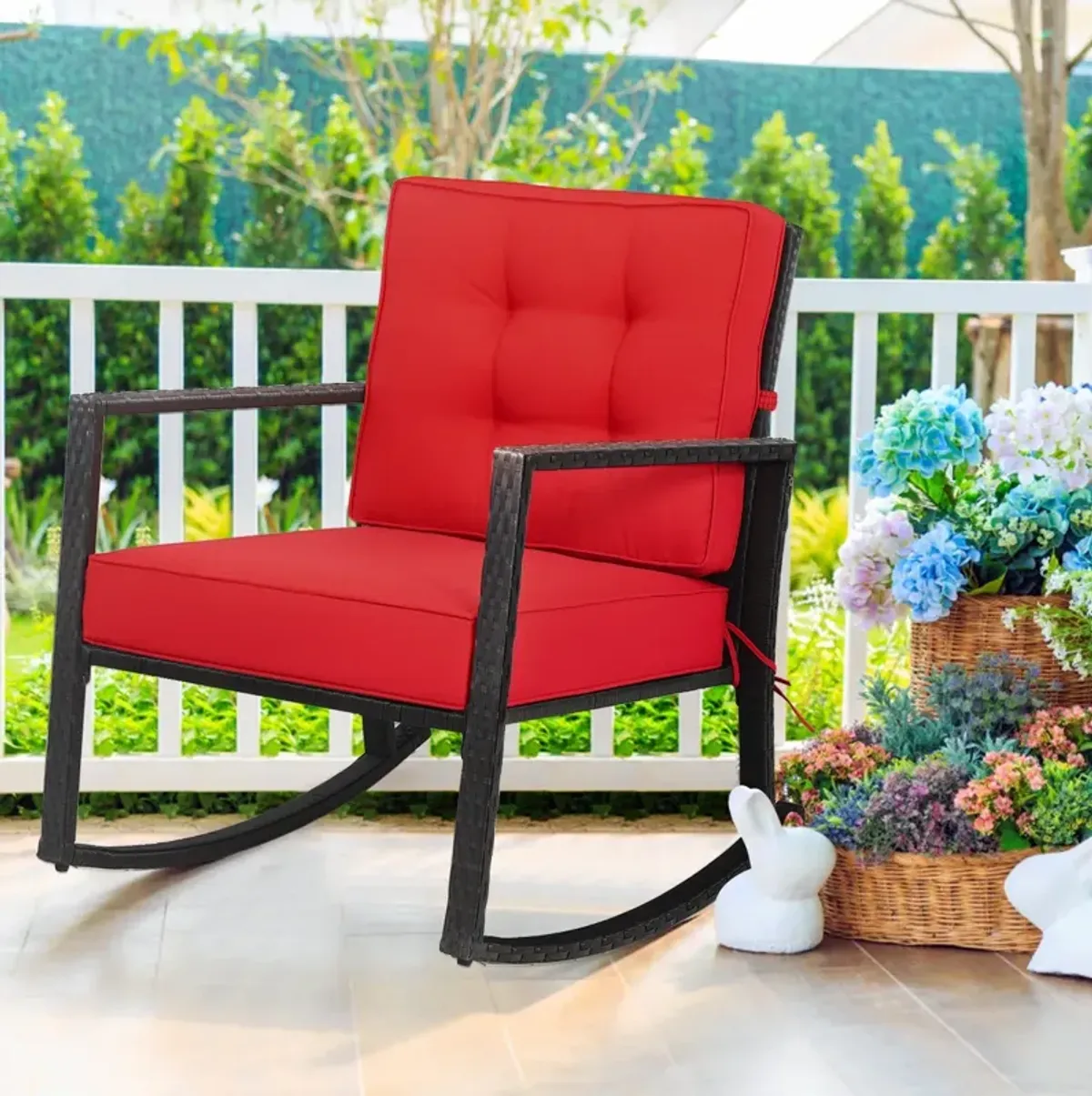 Patio Rattan Rocker Outdoor Glider Rocking Chair Cushion Lawn