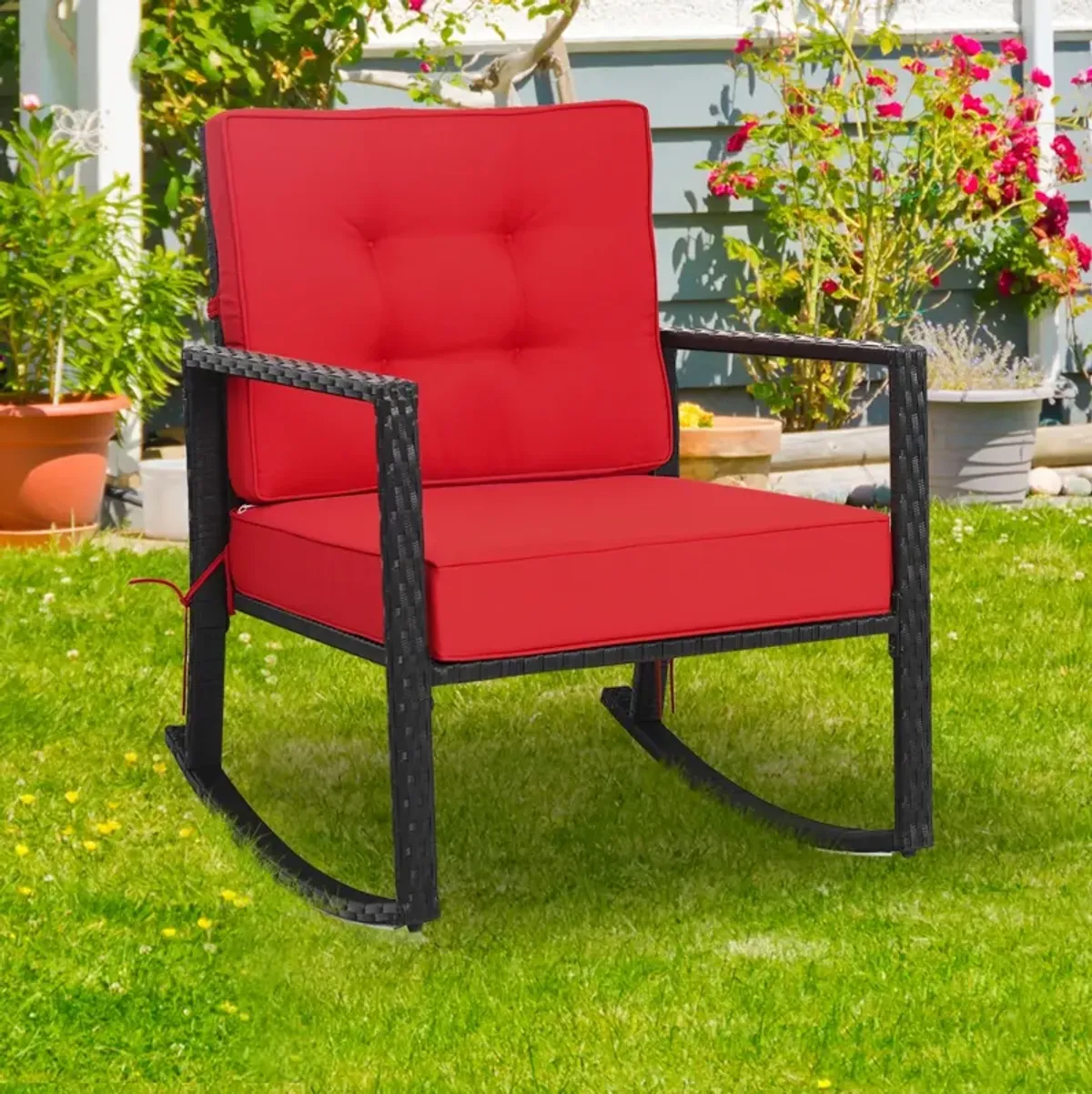 Patio Rattan Rocker Outdoor Glider Rocking Chair Cushion Lawn