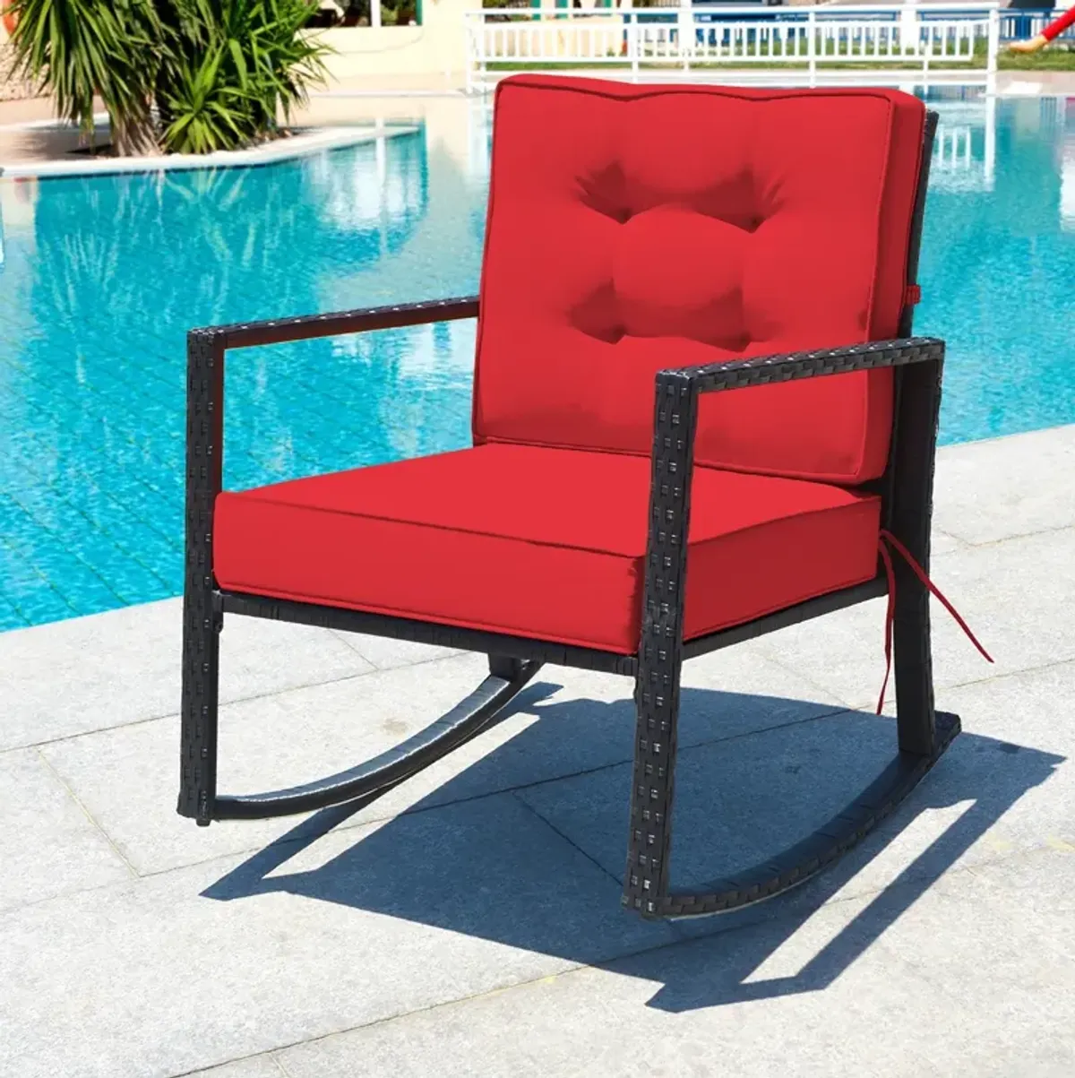 Patio Rattan Rocker Outdoor Glider Rocking Chair Cushion Lawn