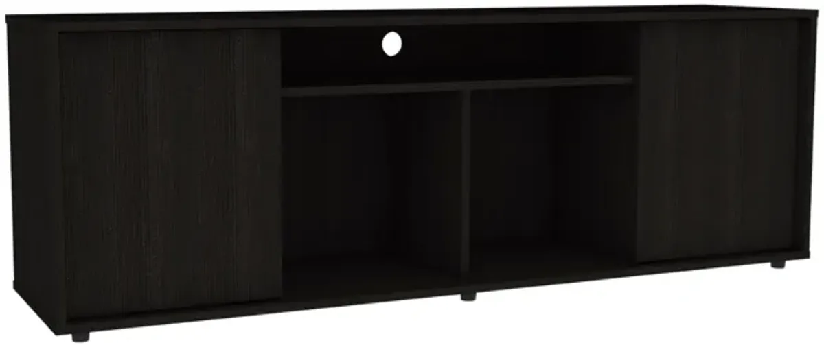 Prana Tv Stand fot TV�s up 60" Four Shelves, Two Cabinets With Single Door -Black