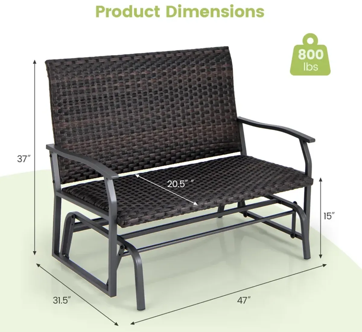 All Weather Outdoor 2-Person Swing Glider Bench with Quick Dry Foam Seat