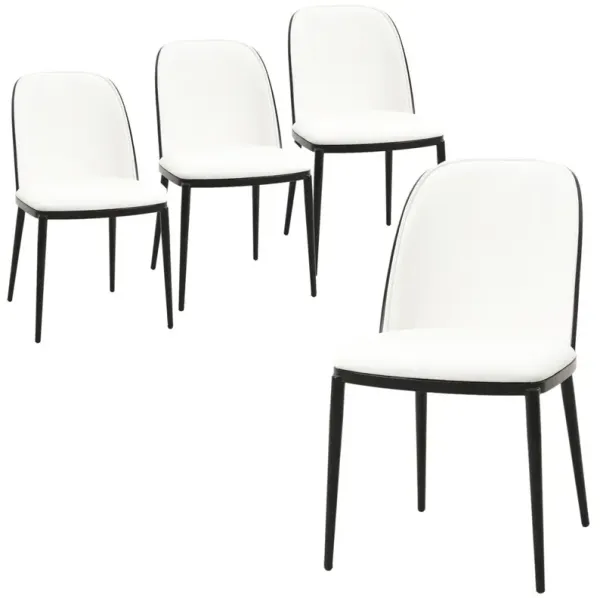LeisureMod Dining Side Chair with Leather Seat and Steel Frame Set of 4