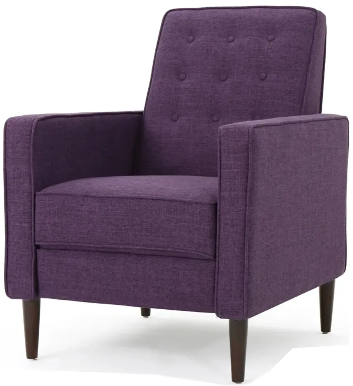 Dupe Manual Reclining Chair, Button Tufted Design, Purple Polyester - Benzara