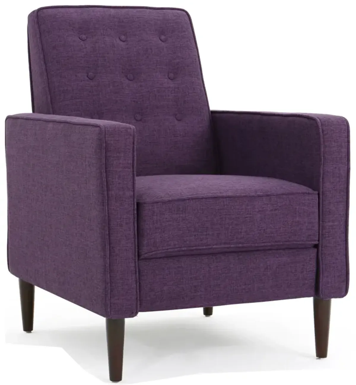 Dupe Manual Reclining Chair, Button Tufted Design, Purple Polyester - Benzara