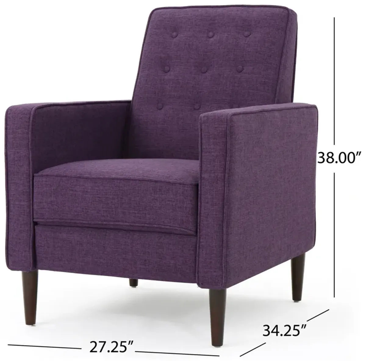 Dupe Manual Reclining Chair, Button Tufted Design, Purple Polyester - Benzara