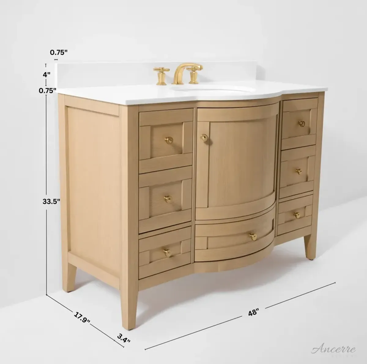 Lauren 48 in. Bath Vanity Set in Oak with  White Quartz Vanity Top and White Undermount Basin