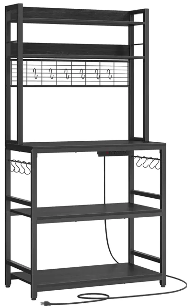 Hutch Bakers Rack with Built-In Power Outlet for Kitchen Storage and Convenience