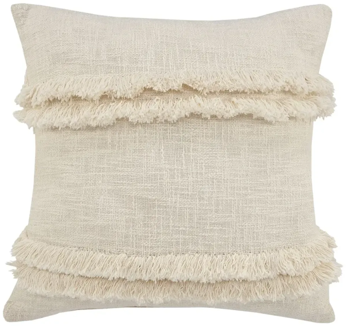 20" Beige Solid Fringed Square Throw Pillow