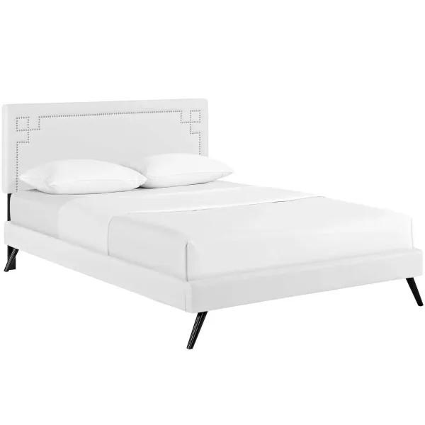 Modway - Ruthie Queen Vinyl Platform Bed with Round Splayed Legs White