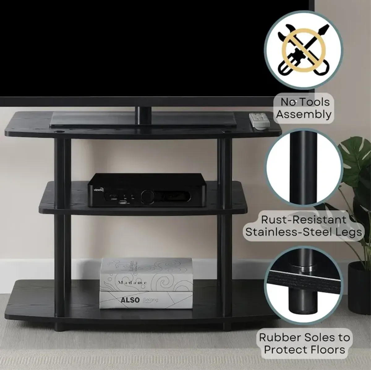 Convenience Concepts Designs2Go No Tools 3 Tier TV Stand for TVs up to 37 Inches