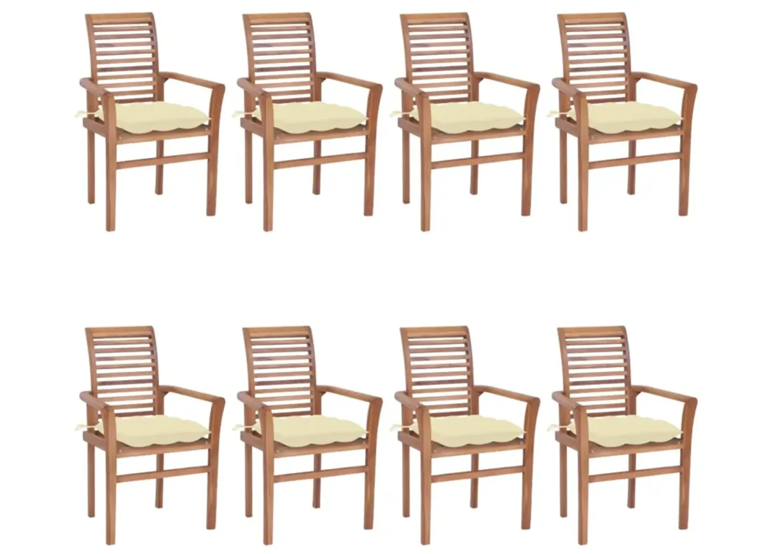 vidaXL Dining Chairs 8 pcs with Cream White Cushions Solid Teak Wood