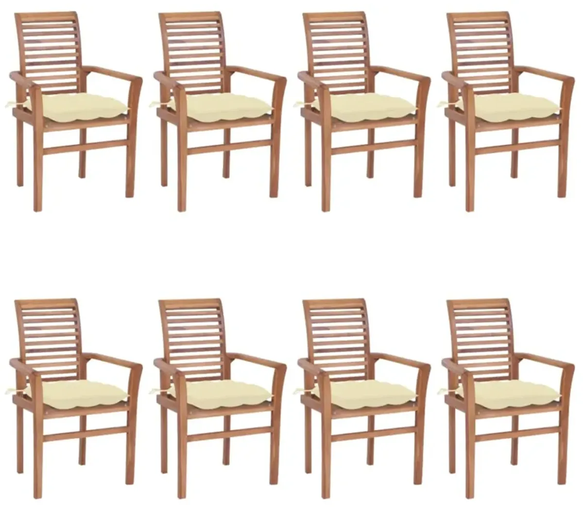 vidaXL Dining Chairs 8 pcs with Cream White Cushions Solid Teak Wood