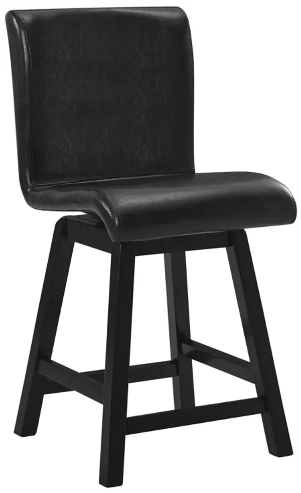 Elsa 26 Inch Swivel Counter Height Chair, Black Faux Leather, Set of 2 - Benzara