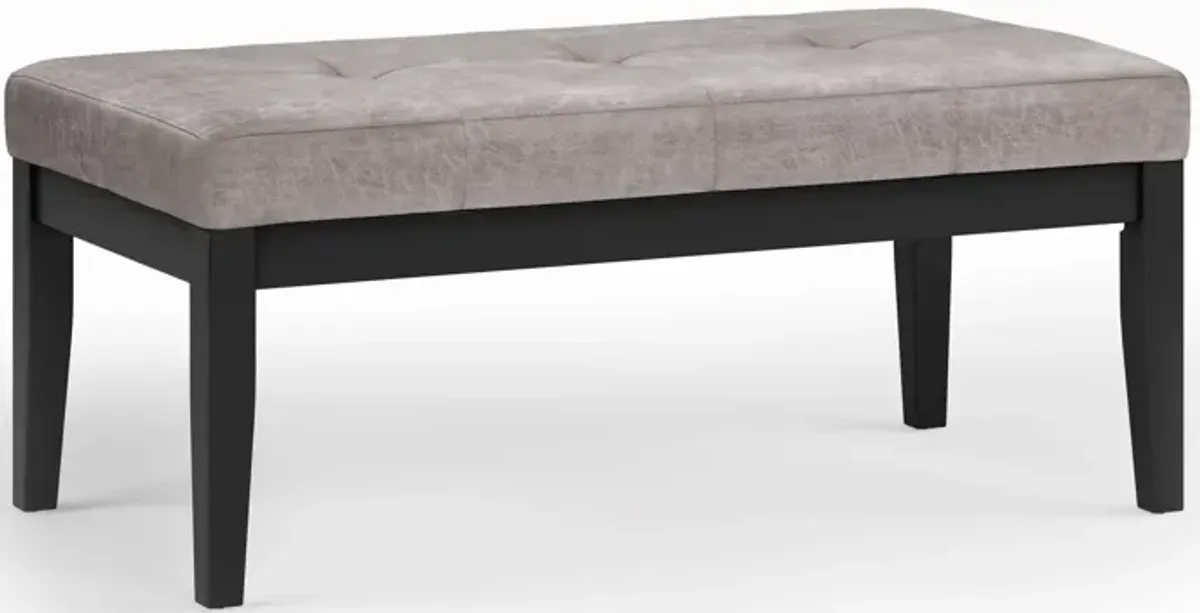 Lacey Tufted Ottoman Bench in Distressed Grey Taupe Faux Leather