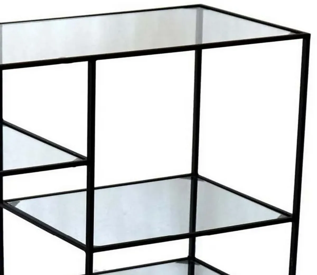 35 Inch Plant Stand Console Table, 4 Shelves, Rectangular top, Black Metal - Benzara