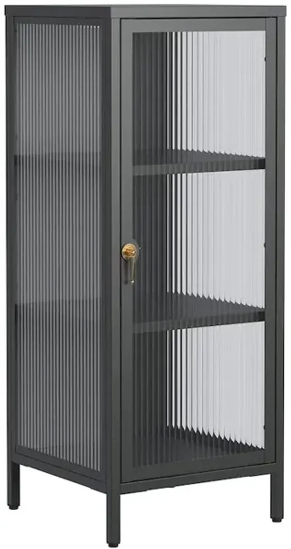 Glamour Home 40.02-inch Black One Door Storage Cabinet Fluted Clear Door and Gold Handle