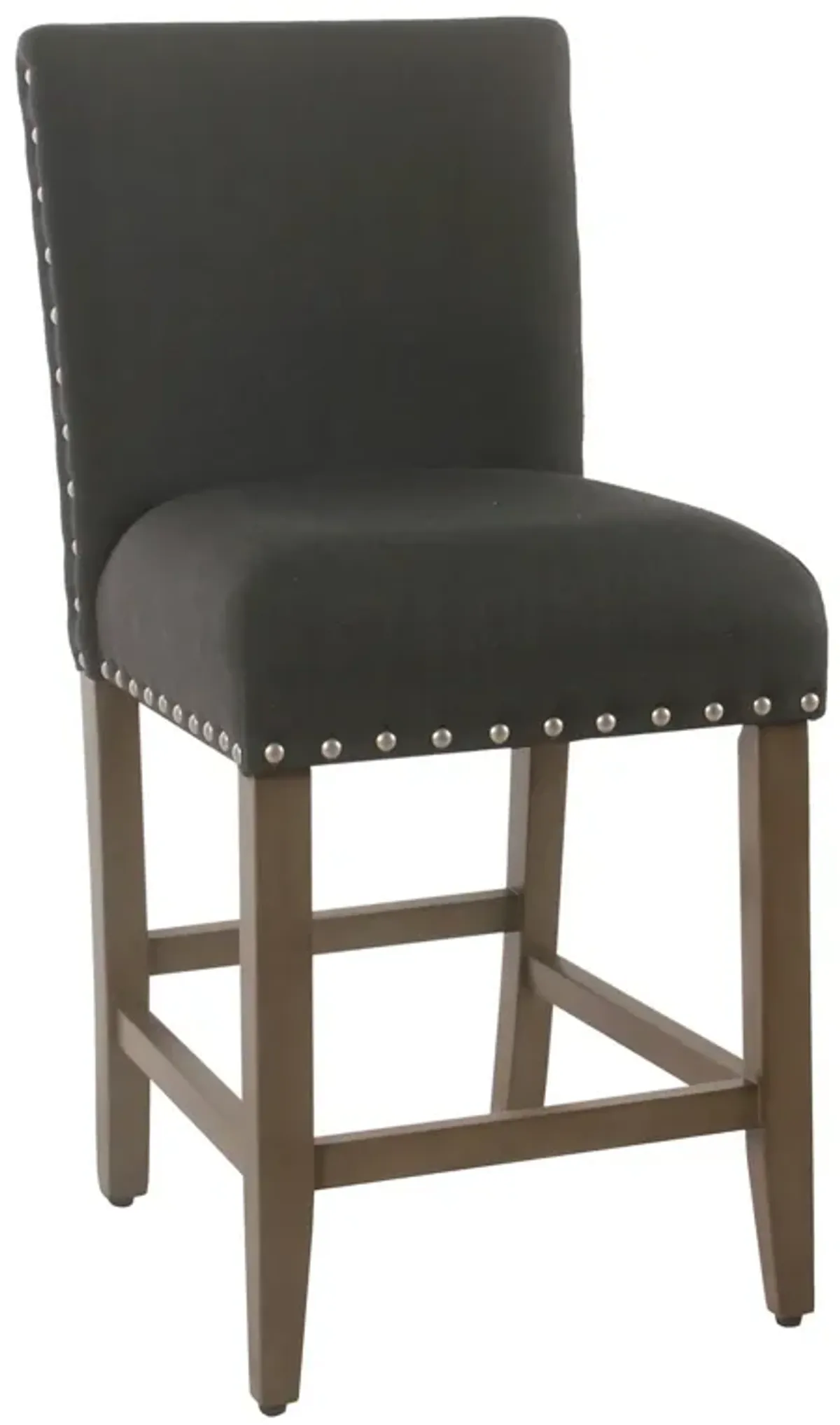 Fabric Upholstered Wooden Counter Height Stool with Nail Head Trim Accent, Black - Benzara