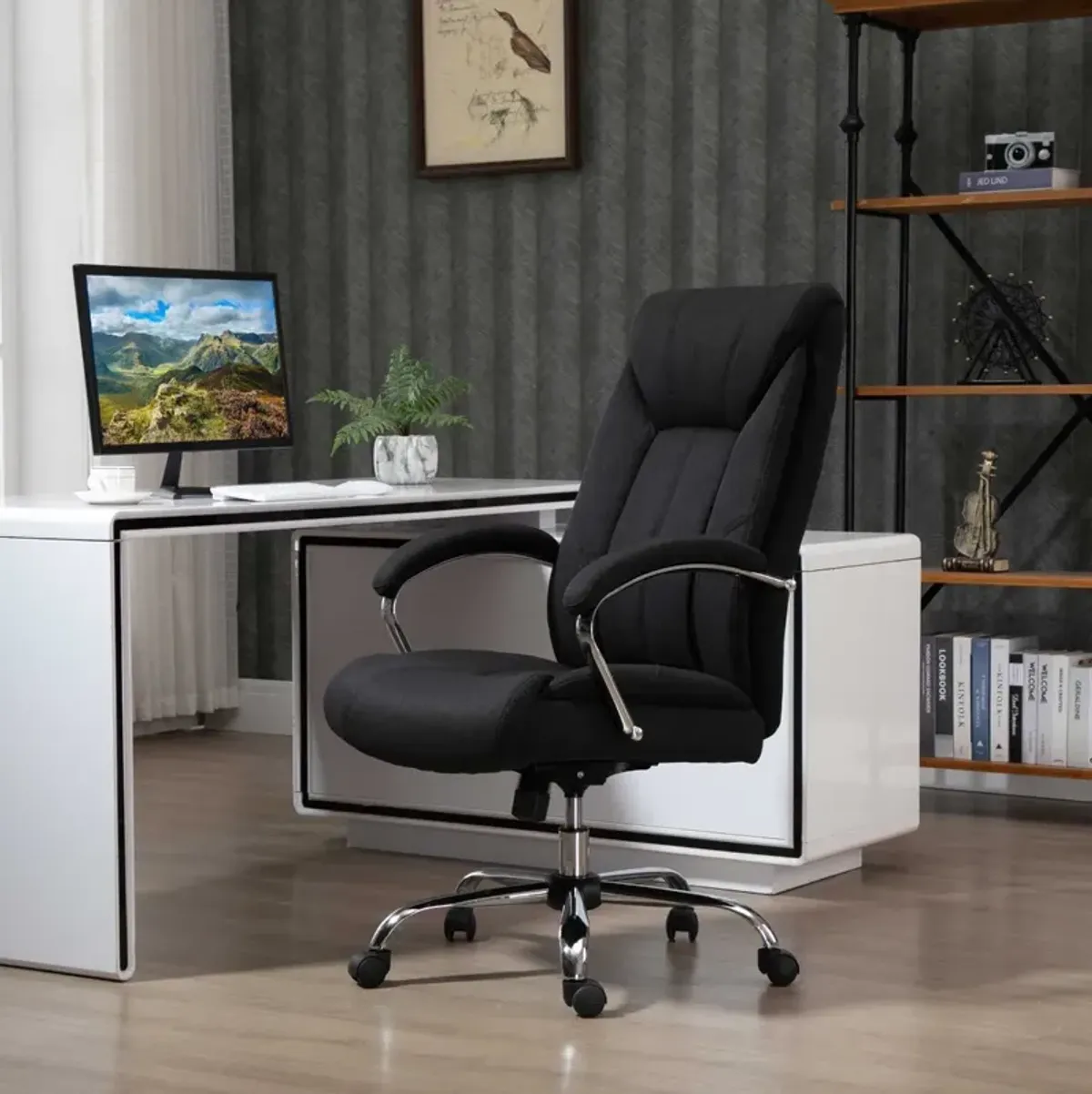 Black Ergonomic Seating: High Back Linen Fabric Adjustable Task Chair