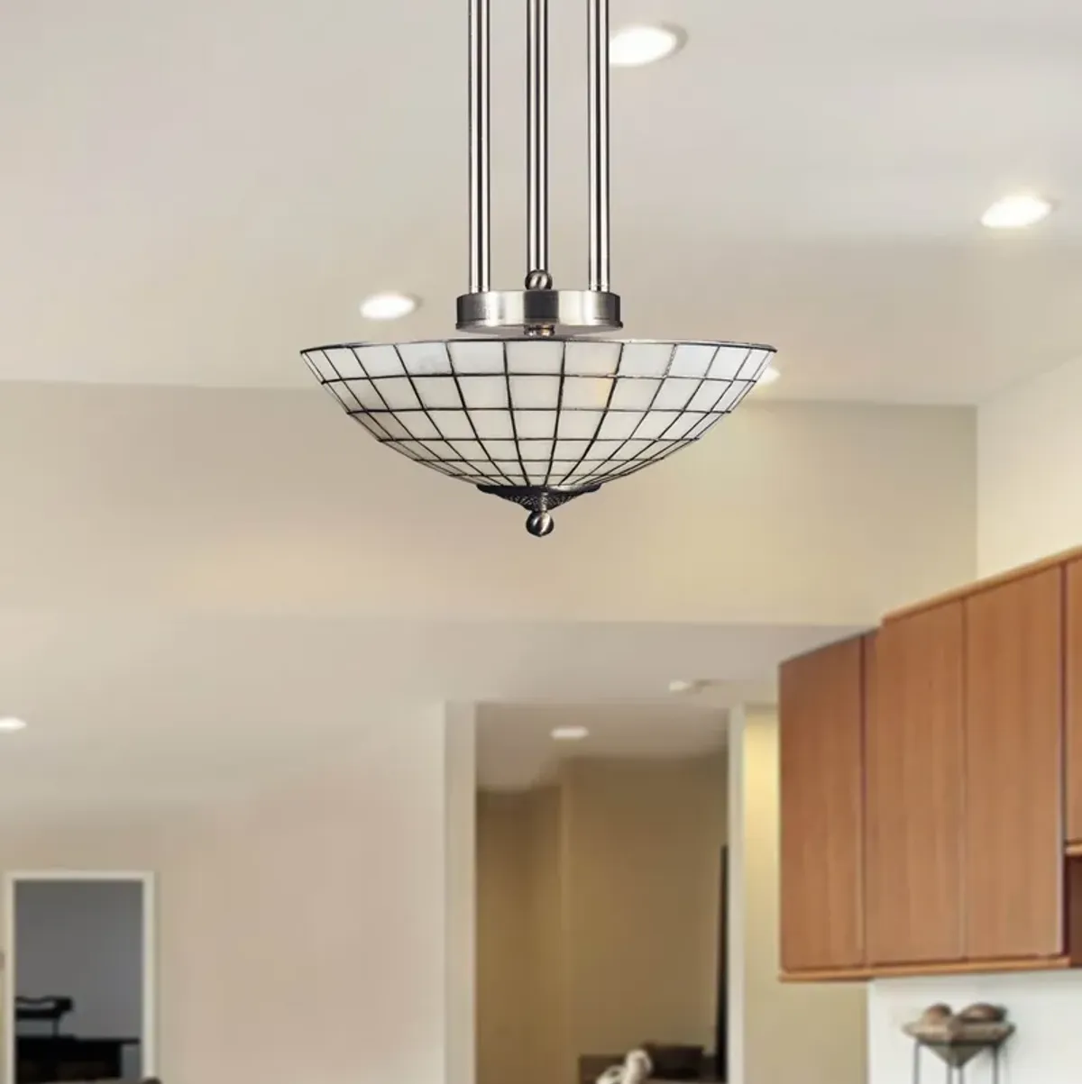 36" Silver and White Contemporary Dome 2-Light Tiffany Hanging Light Fixture