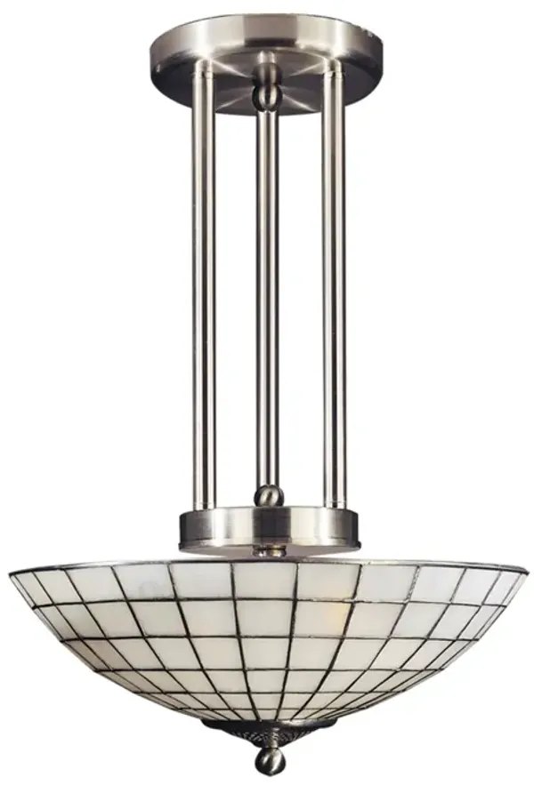 36" Silver and White Contemporary Dome 2-Light Tiffany Hanging Light Fixture