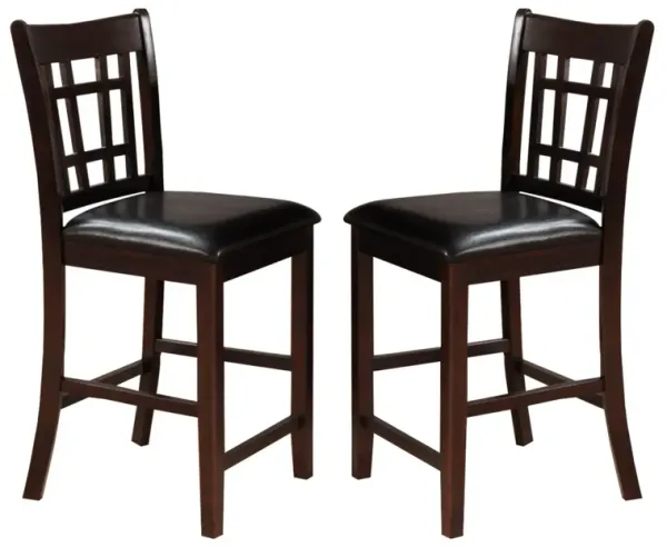 41 Inch Wood Counter Height Chair, Leatherette Seat, Dark Brown, Set of 2-Benzara