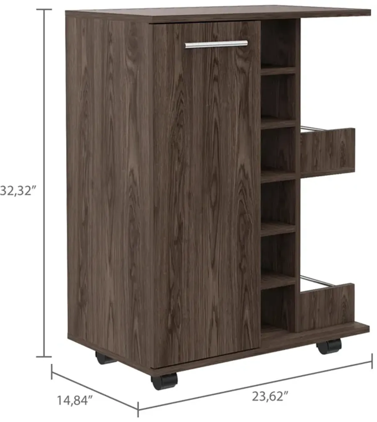 Bartlet 2-Shelf 6-Bottle Bar Cart With Division Dark Walnut