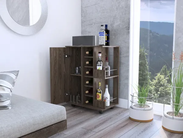 Streamdale Bartlet 2-Shelf 6-Bottle Bar Cart With Division Dark Walnut