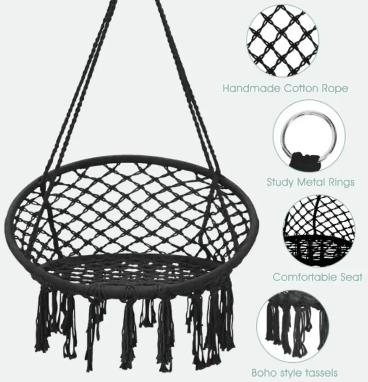 Hanging Macrame Hammock Chair with Handwoven Cotton Backrest