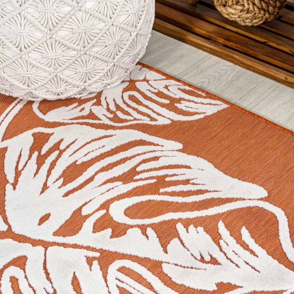 Tobago High-Low Two Tone Monstera Leaf Area Rug