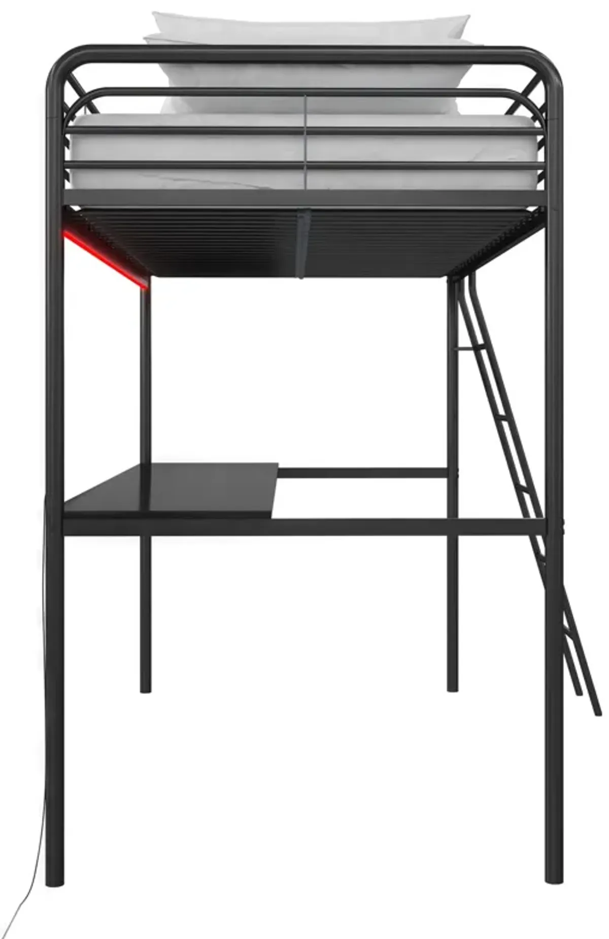 Ntense Contra Gaming Loft Bed with Desk and LED Lights, Twin, Black