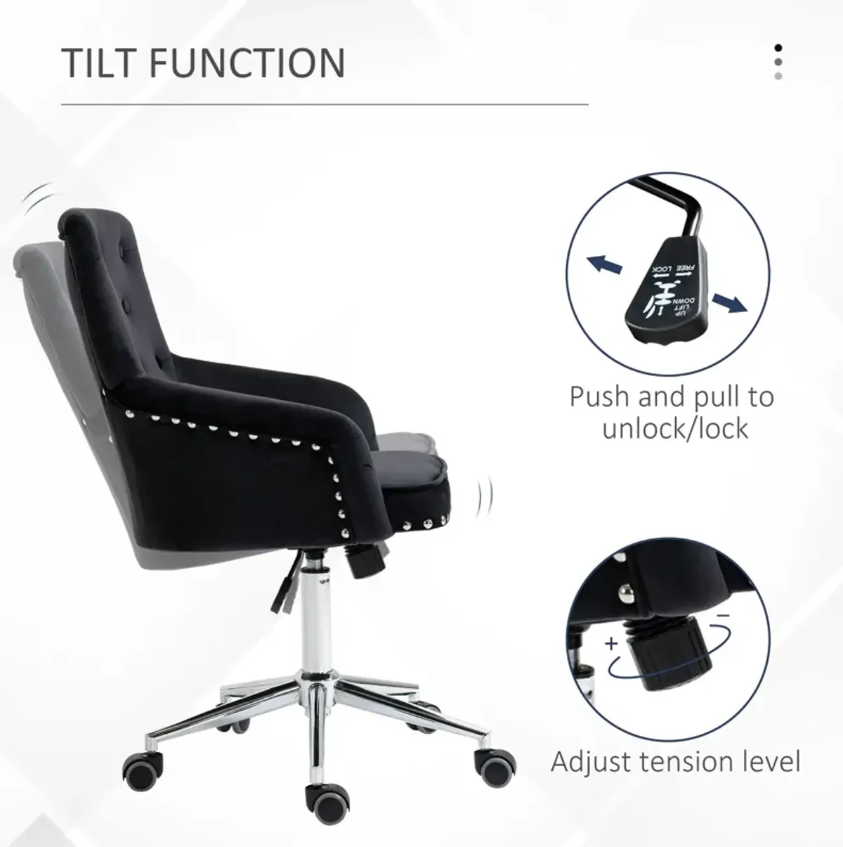 Black Tufted Task Chair: Mid-Back Office Chair with Nailhead Trim