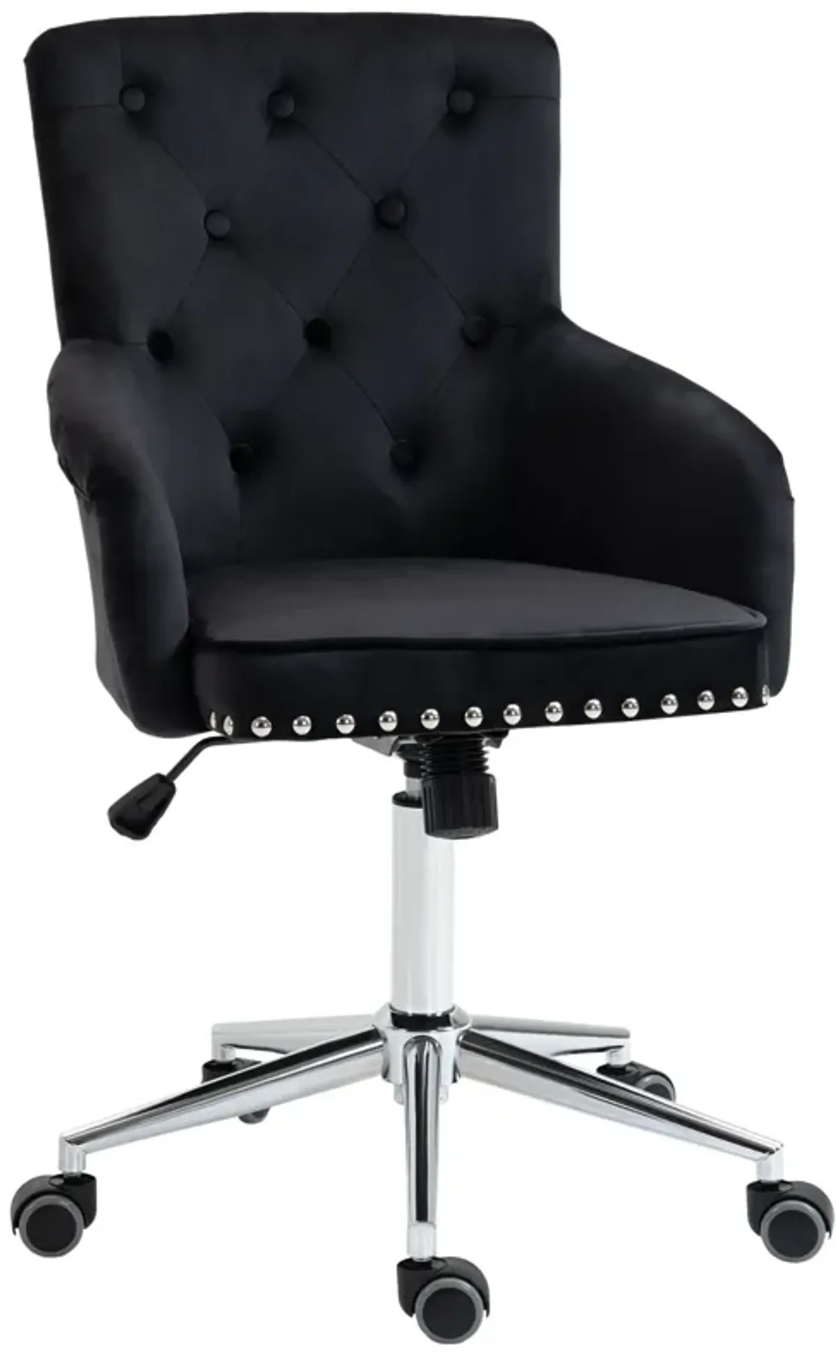 Black Tufted Task Chair: Mid-Back Office Chair with Nailhead Trim