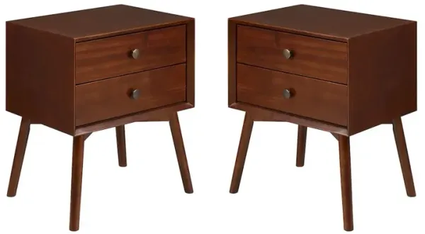 Walker Edison Mid Century Modern 2-Piece 2 Drawer Solid Wood Nightstand Set - Walnut