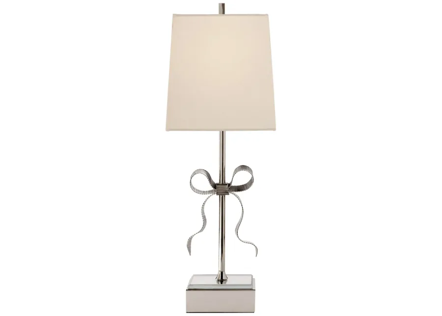 Ellery Gros-Grain Bow Table Lamp in Polished Nickel