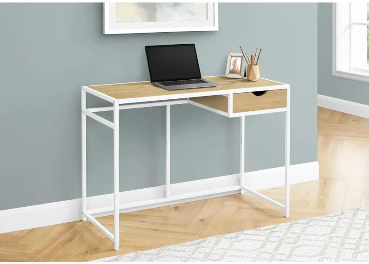 Monarch Specialties I 7575 Computer Desk, Home Office, Laptop, Storage Drawer, 42"L, Work, Metal, Laminate, Natural, White, Contemporary, Modern