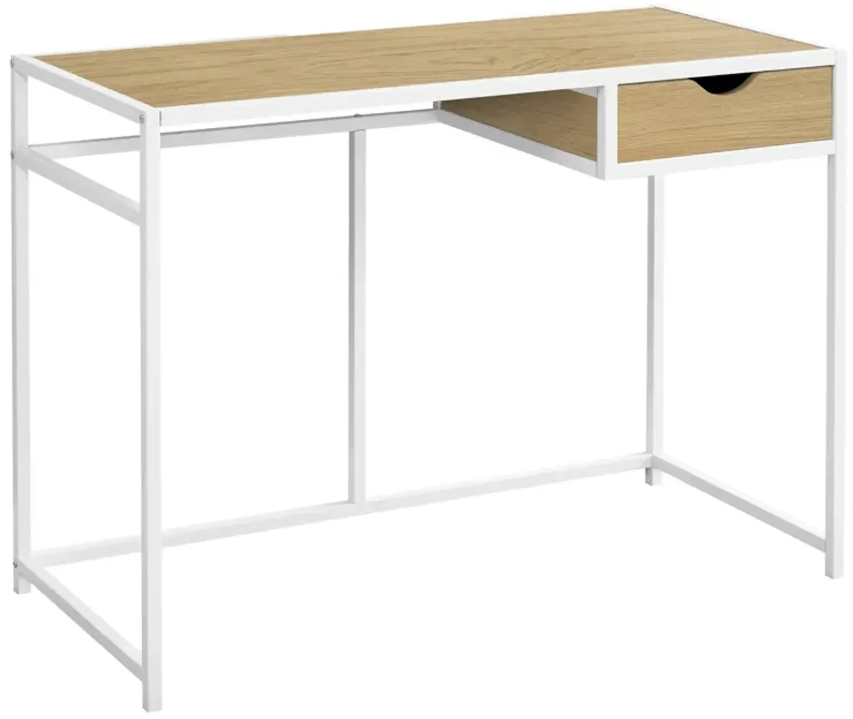 Monarch Specialties I 7575 Computer Desk, Home Office, Laptop, Storage Drawer, 42"L, Work, Metal, Laminate, Natural, White, Contemporary, Modern