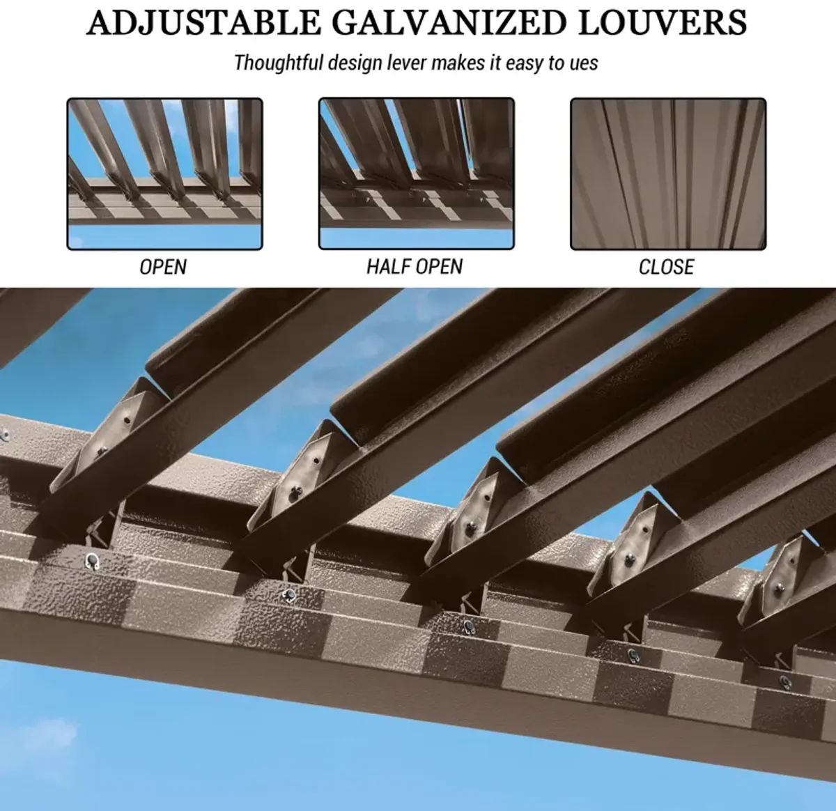 MONDAWE 10X10FT Outdoor Louvered Aluminum Pergola with Adjustable Roof and Efficient Drainage System for Patio, Deck, Garden